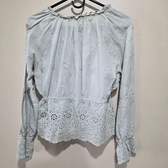 ✨ On Twelfth Sage Eyelet Tie-Front Peplum Blouse Boho Cottagecore S 100% Cotton - Picture 3 of 7